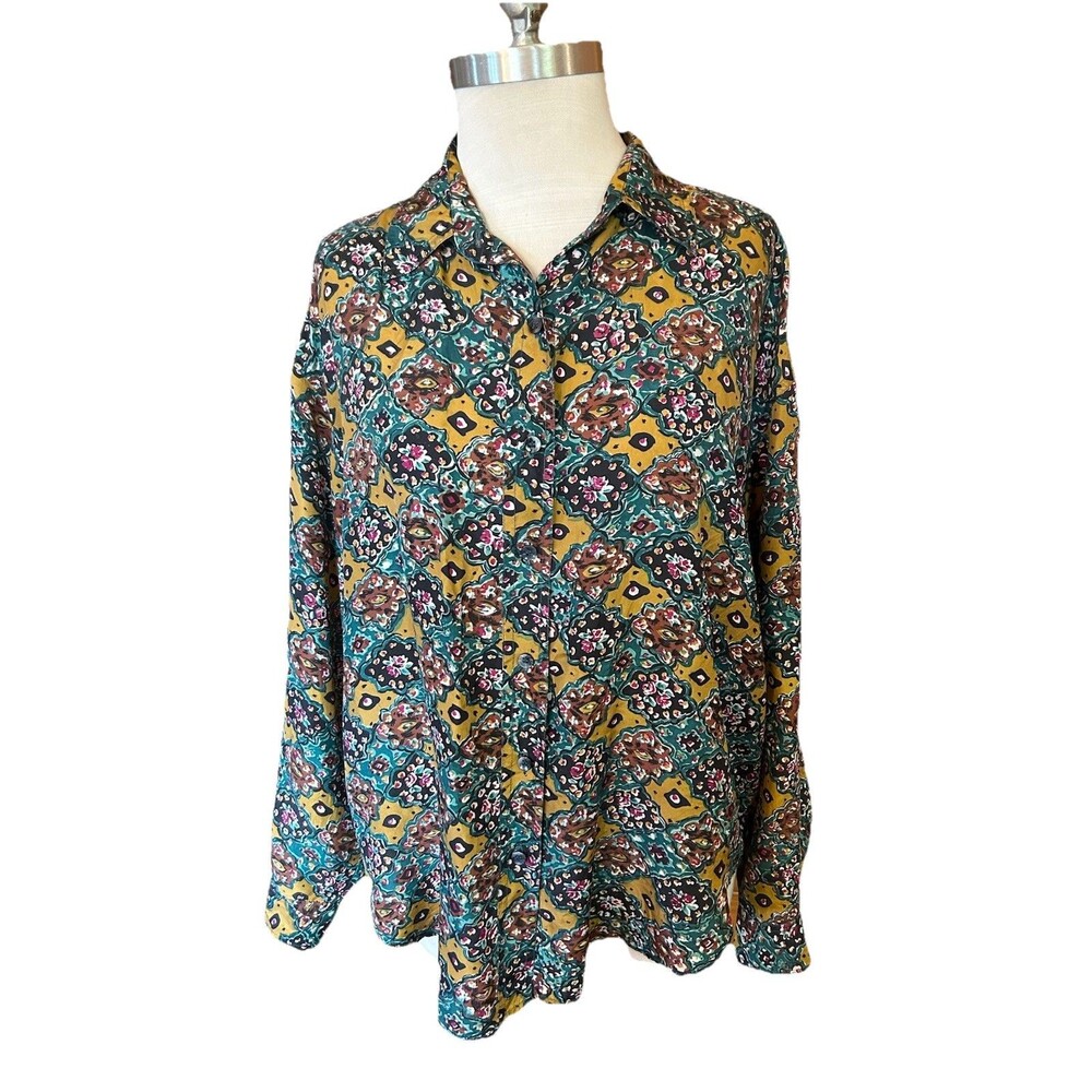 Vintage 100% Silk Blouse Floral Sz Large Career Office Lightweight Classic